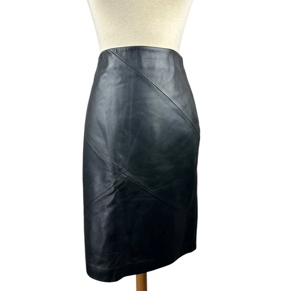 Valerie Stevens Separates 100% Leather Skirt Soft Black Pencil 90's Y2K Size 8 - Picture 3 of 15